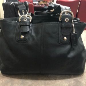 Coach genuine black leather tote